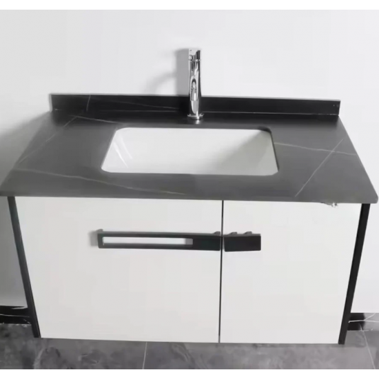 Set Mobilier pentru Baie CRETA, 80x40cm, 2 Piese, Negru si Alb