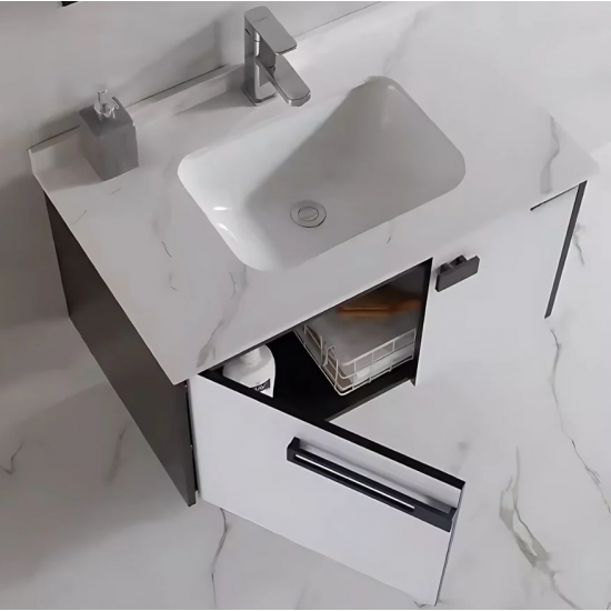 Set Mobilier pentru Baie CRETA, 80x40cm, 2 Piese, Negru si Alb