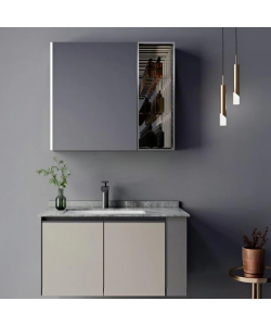 Set Mobilier pentru Baie ZAKYNTHOS, 80cm, 2 Piese, Gri si Crem