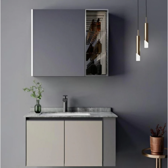 Set Mobilier pentru Baie ZAKYNTHOS, 80cm, 2 Piese, Gri si Crem