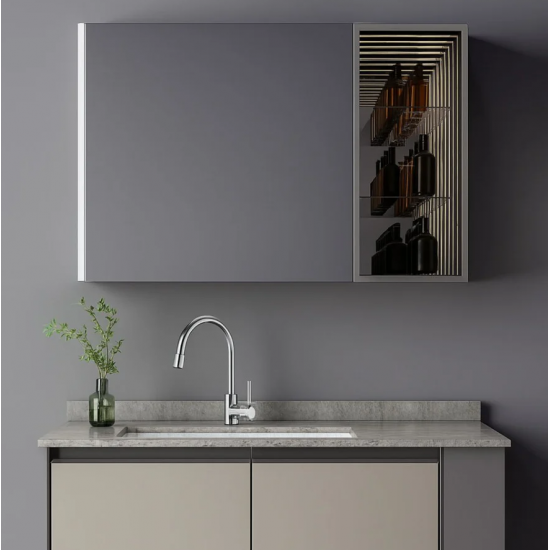 Set Mobilier pentru Baie ZAKYNTHOS, 80cm, 2 Piese, Gri si Crem