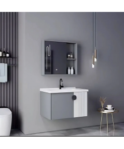 Set Mobilier pentru Baie MYKONOS, 80x40cm, 2 Piese, Gri si Alb