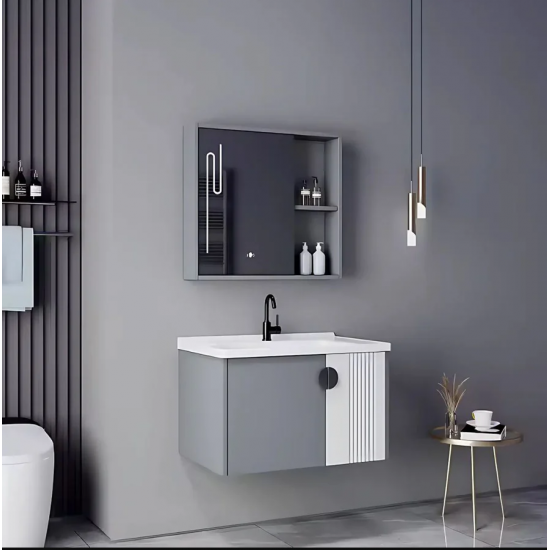 Set Mobilier pentru Baie MYKONOS, 80x40cm, 2 Piese, Gri si Alb