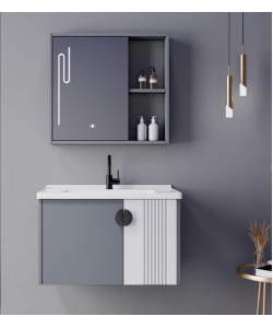 Set Mobilier pentru Baie MYKONOS, 80x40cm, 2 Piese, Gri si Alb