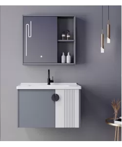 Set Mobilier pentru Baie MYKONOS, 80x40cm, 2 Piese, Gri si Alb