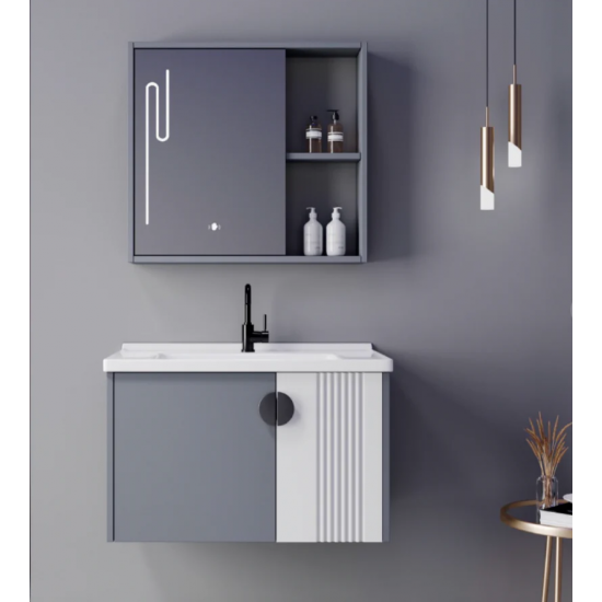 Set Mobilier pentru Baie MYKONOS, 80x40cm, 2 Piese, Gri si Alb