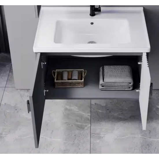 Set Mobilier pentru Baie MYKONOS, 80x40cm, 2 Piese, Gri si Alb