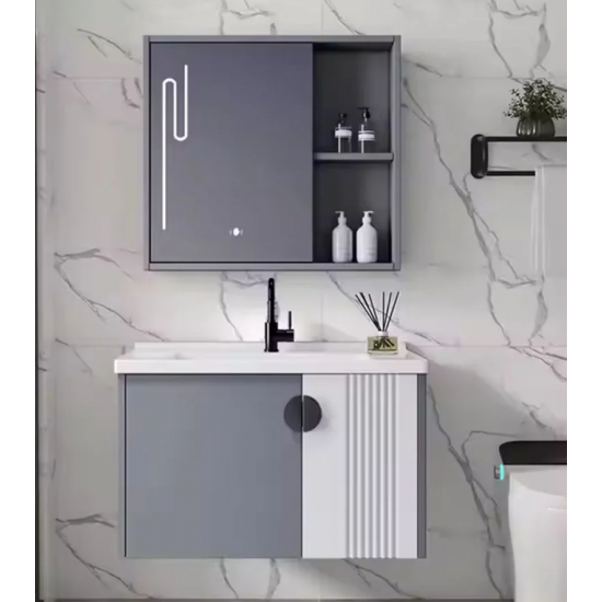 Set Mobilier pentru Baie MYKONOS, 80x40cm, 2 Piese, Gri si Alb