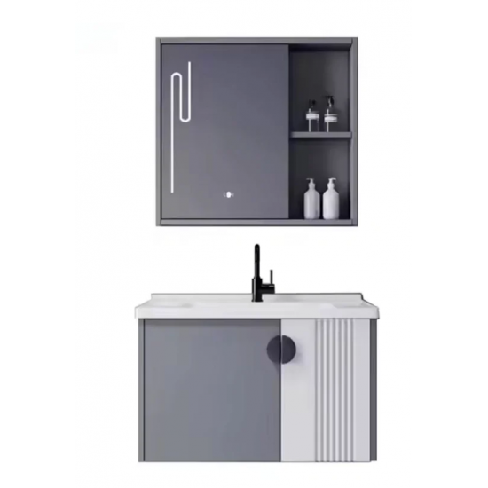 Set Mobilier pentru Baie MYKONOS, 80x40cm, 2 Piese, Gri si Alb