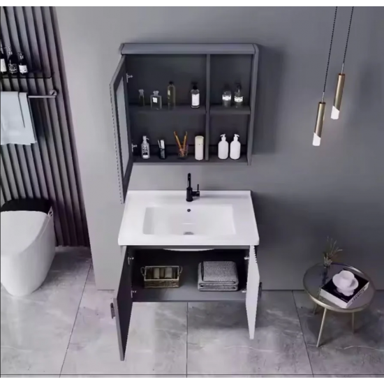 Set Mobilier pentru Baie MYKONOS, 80x40cm, 2 Piese, Gri si Alb