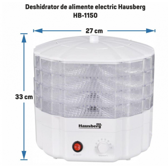 Deshidrator de alimente electric Hausberg HB-1150 ,Termostatul reglabil ,Putere 250 W - motor cupru