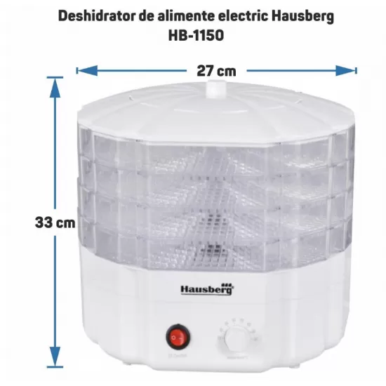 Deshidrator de alimente electric Hausberg HB-1150 ,Termostatul reglabil ,Putere 250 W - motor cupru Deshidrator de alimente electric Hausberg HB-1150 ,Termostatul reglabil ,Putere 250 W - motor cupru