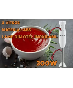 Blender de mana HAUSBERG HB-7674AB, 300W, 2 viteze, material ABS, lame din otel inoxidabil, Alb Blender de mana HAUSBERG HB-7674AB, 300W, 2 viteze, material ABS, lame din otel inoxidabil, Alb