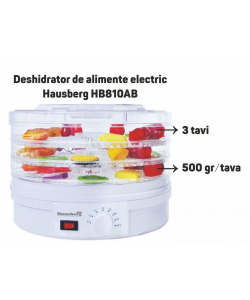 Deshidrator de alimente electric Hausberg HB-810AB ,Termostatul reglabil ,Putere 250 W, motor cupru - alb