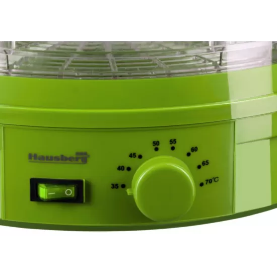 Deshidrator de alimente electric Hausberg HB810VR ,Termostatul reglabil ,Putere 250 W - motor cupru, verde Deshidrator de alimente electric Hausberg HB810VR ,Termostatul reglabil ,Putere 250 W - motor cupru, verde