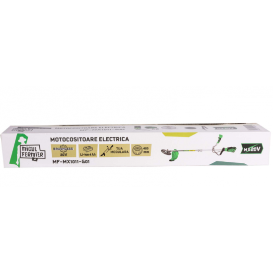 Motocoasa (Trimmer) electrica Micul Fermier 20V, 2 acumulatori 4Ah, maner dublu, motor fara perii
