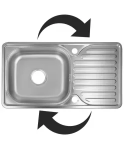 Chiuveta bucatarie Sanitec C403REV, pentru blat, finisaj satinat, cuva reversibila stanga-dreapta, 76x43,5cm, Inox Chiuveta bucatarie Sanitec C403REV, pentru blat, finisaj satinat, cuva reversibila stanga-dreapta, 76x43,5cm, Inox