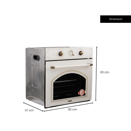 Cuptor incorporabil rustic Hausberg HB8050RST, 57L, putere 2000W - culoare bej rustic