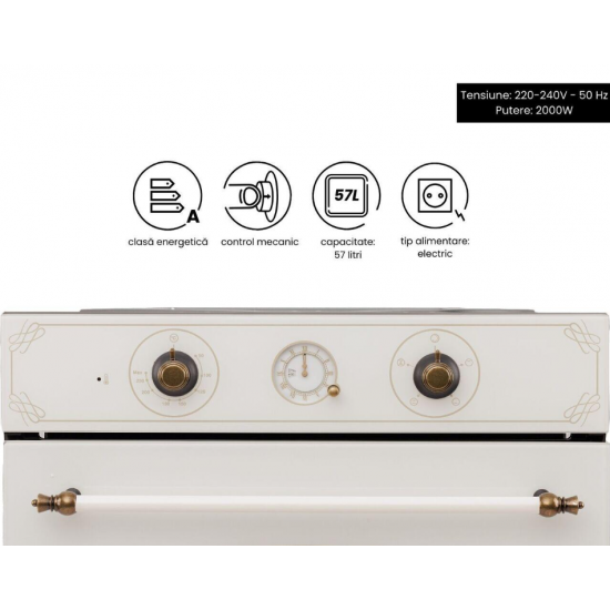 Cuptor incorporabil rustic Hausberg HB8050RST, 57L, putere 2000W - culoare bej rustic