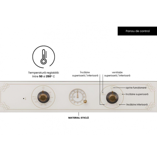 Cuptor incorporabil rustic Hausberg HB8050RST, 57L, putere 2000W - culoare bej rustic