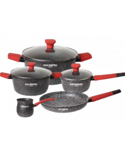 Set oale 8 piese HAUSBERG HB-H764, interior antiaderent marmorat, manere soft touch, capac sticla
