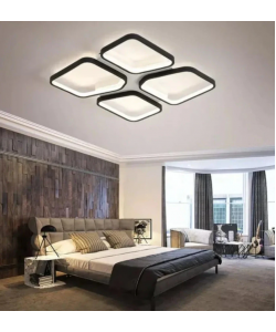 Lustra LED cu telecomanda DAIKI 79W, 4 Patrate, lumina Rece/Calda/Neutra, Dimabila, Negru