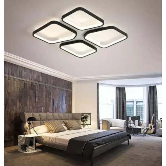 Lustra LED cu telecomanda DAIKI 79W, 4 Patrate, lumina Rece/Calda/Neutra, Dimabila, Negru