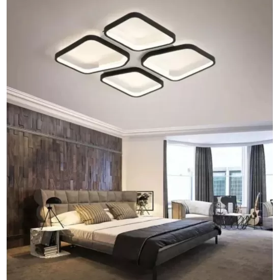 Lustra LED cu telecomanda DAIKI 79W, 4 Patrate, lumina Rece/Calda/Neutra, Dimabila, Negru Lustra LED cu telecomanda DAIKI 79W, 4 Patrate, lumina Rece/Calda/Neutra, Dimabila, Negru