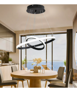 Lustra LED suspendata RICCI 25W, 2 Cercuri, lumina Rece/Calda/Neutra, Negru, Inaltime Reglabila