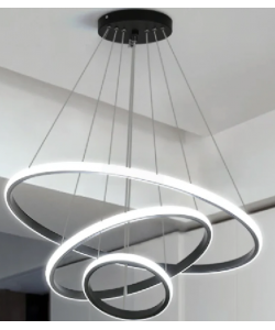 Lustra LED suspendata RICCI 45W, 3 Cercuri, lumina Rece/Calda/Neutra, Negru, Inaltime Reglabila