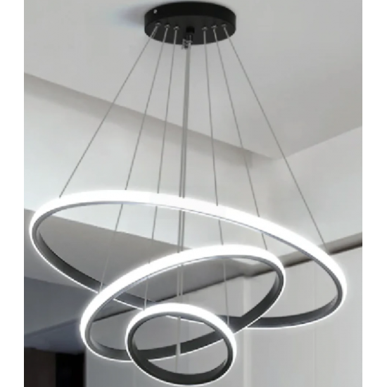 Lustra LED suspendata RICCI 45W, 3 Cercuri, lumina Rece/Calda/Neutra, Negru, Inaltime Reglabila