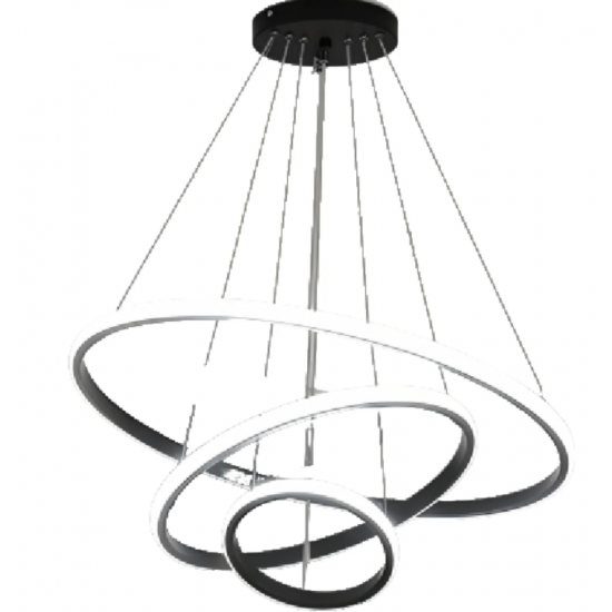 Lustra LED suspendata RICCI 45W, 3 Cercuri, lumina Rece/Calda/Neutra, Negru, Inaltime Reglabila