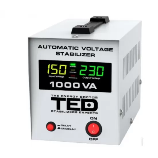 Stabilizator de retea, maxim 1000VA/600W, AVR, LCD, 1 iesire schuko Stabilizator de retea, maxim 1000VA/600W, AVR, LCD, 1 iesire schuko