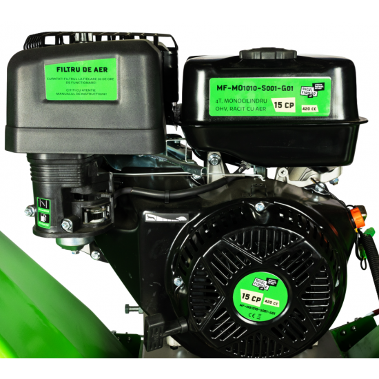 Tocator de crengi Micul Fermier, motor benzina 15 CP, cu carlig de remorcare, 150 mm diametru maxim de taiere, pentru rumegus