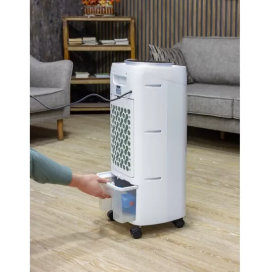 Ventilator cu racitor si purificator de aer mobil , Racire/Umidificare/Purificare, Telecomanda, Temporizator 1-12 ore Rezervor apa 7 l, Portabil, Alb Ventilator cu racitor si purificator de aer mobil , Racire/Umidificare/Purificare, Telecomanda, Temporizator 1-12 ore Rezervor apa 7 l, Portabil, Alb