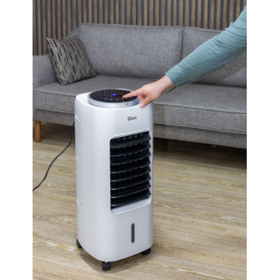 Ventilator cu racitor si purificator de aer mobil , Racire/Umidificare/Purificare, Telecomanda, Temporizator 1-12 ore Rezervor apa 7 l, Portabil, Alb