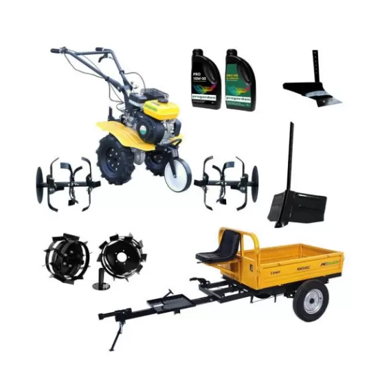 ProGARDEN Pachet Campo 703 Motocultor 7CP + Remorca RM500C + Plug simplu + Plug bilonat/rarita + 2 Roti metalice 350x6 + 2L Ulei ProGARDEN Pachet Campo 703 Motocultor 7CP + Remorca RM500C + Plug simplu + Plug bilonat/rarita + 2 Roti metalice 350x6 + 2L Ulei