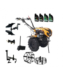 ProGARDEN Pachet Campo 1844 Motocultor 18CP + Plug bilonat + Plug reversibil + Prasitoare + Adaptor + 2 roti metalice 540x170 + 4L Ulei