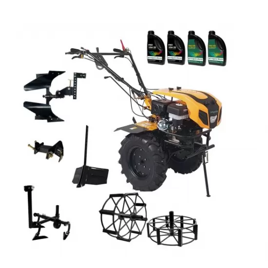 ProGARDEN Pachet Campo 1844 Motocultor 18CP + Plug bilonat + Plug reversibil + Prasitoare + Adaptor + 2 roti metalice 540x170 + 4L Ulei ProGARDEN Pachet Campo 1844 Motocultor 18CP + Plug bilonat + Plug reversibil + Prasitoare + Adaptor + 2 roti metalice 540x170 + 4L Ulei