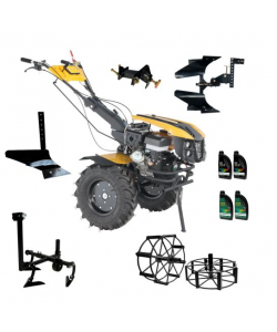 ProGARDEN Pachet Campo 1873 Alpine V2 Motocultor 18CP + Plug bilonat + Plug reversibil + Prasitoare + Adaptor + 2 roti metalice 540x170 + 4L Ulei