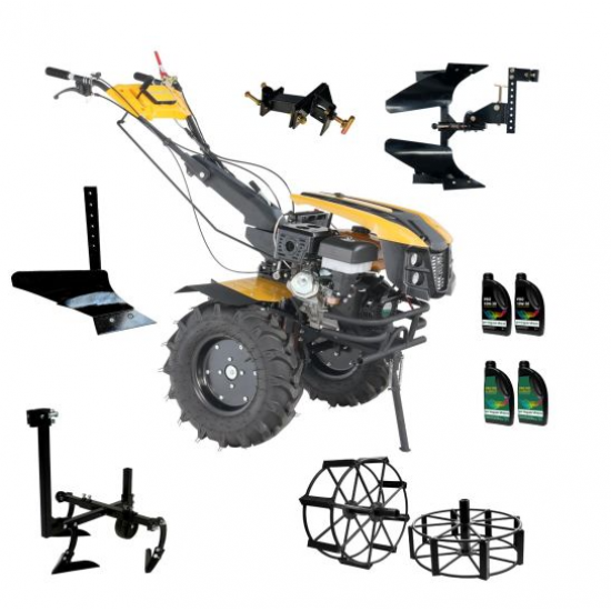 ProGARDEN Pachet Campo 1873 Alpine V2 Motocultor 18CP + Plug bilonat + Plug reversibil + Prasitoare + Adaptor + 2 roti metalice 540x170 + 4L Ulei