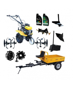 ProGARDEN Pachet Campo 703 Motocultor 7CP + Remorca RM500C + Plug simplu + 2xPlug bilonat/rarita + Adaptor + 2 Roti metalice 350x6 + 2L Ulei