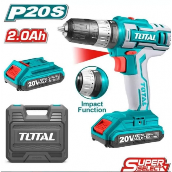 TOTAL - Masina de gaurit cu percutie si acumulator 20V-2.0Ah Li-Ion P20S (2 acumulatori) new SS