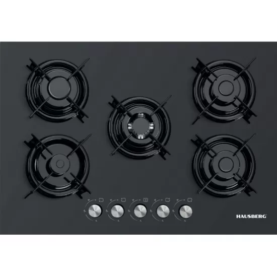 Plita incorporabila Hausberg HB-565NG, Negru, Gaz, 5 arzatoare