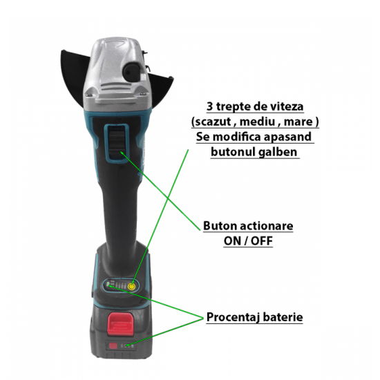 Polizor Unghiular pe Acumulator DDT-CRISTAL , 24V/4Ah, Motor Brushless, 820W, 8500 rot/min