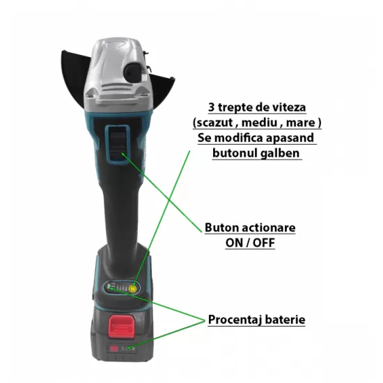 Polizor Unghiular pe Acumulator DDT-CRISTAL , 24V/4Ah, Motor Brushless, 820W, 8500 rot/min Polizor Unghiular pe Acumulator DDT-CRISTAL , 24V/4Ah, Motor Brushless, 820W, 8500 rot/min