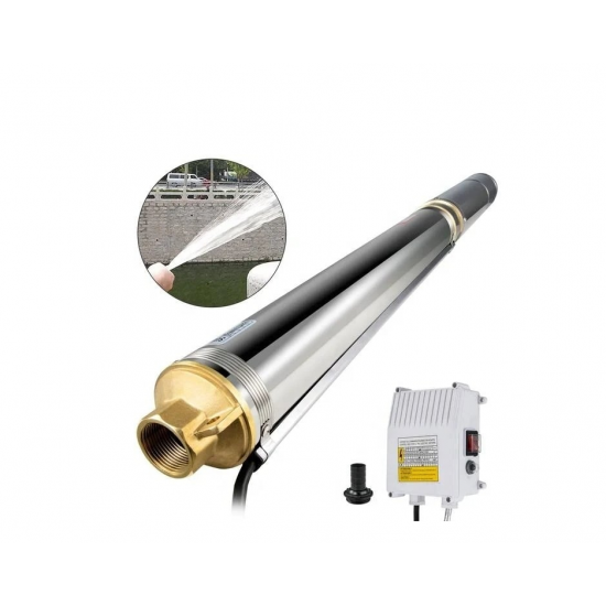 Pompa submersibila multietajata de mare adancime DDT, 4SDM10/12, 1500 W, apa curata, carcasa inox-fonta, debit maxim 8000 L/h, inaltime maxima 120m, diametru pompa 100 mm, panou comanda, 15m cablu 4 f