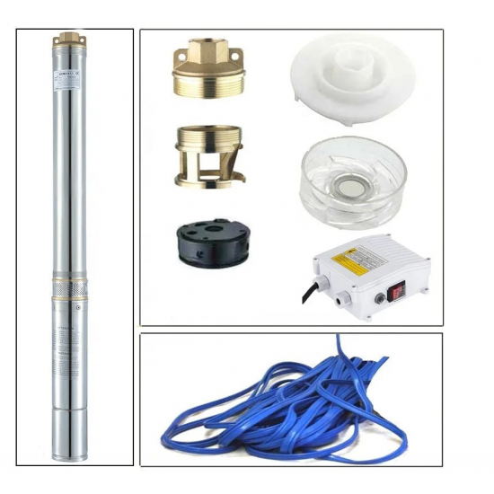 Pompa submersibila multietajata de mare adancime DDT, 4SDM10/12, 1500 W, apa curata, carcasa inox-fonta, debit maxim 8000 L/h, inaltime maxima 120m, diametru pompa 100 mm, panou comanda, 15m cablu 4 f