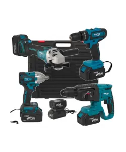 Trusa 4 piese cu 3 ACUMULATORI, autofiletanta, rotopercutor, polizor unghiular, bormasina impact, 24V, 4Ah Trusa 4 piese cu 3 ACUMULATORI, autofiletanta, rotopercutor, polizor unghiular, bormasina impact, 24V, 4Ah