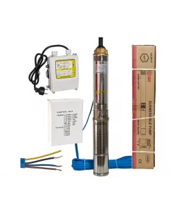 Pompa submersibila multietajata de mare adancime DDT, 4SDM2/8 DDT-0077, 1500 W, apa curata, carcasa inox-fonta,debit maxim 7000 L/h, inaltime maxim 120m, diametru pompa 100 mm, panou comanda, 15m cabl